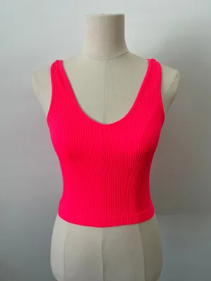 Reversible Brami Crop - Neon Coral