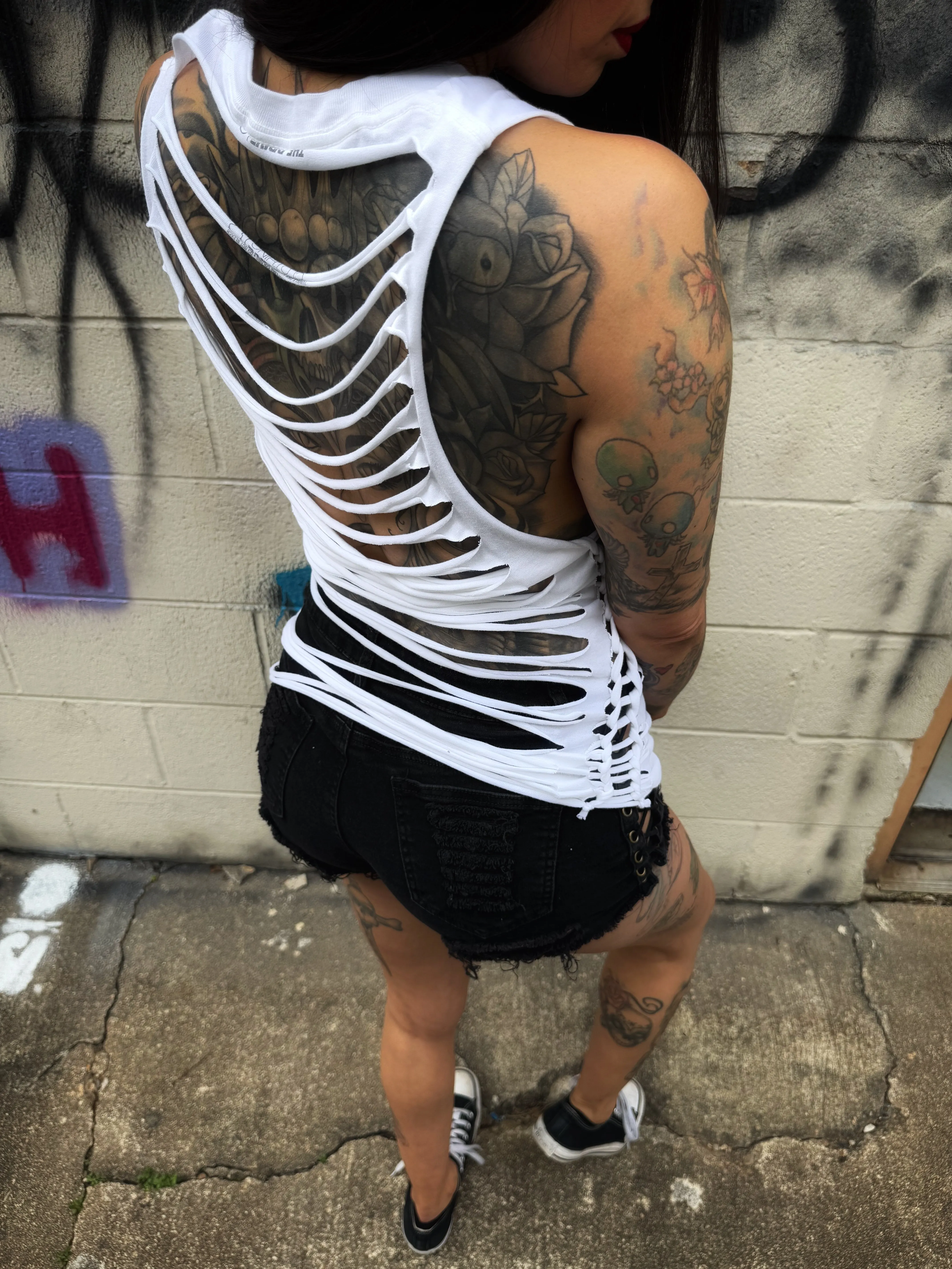 ROAD RASH BRAIDED WHITE TANK TOP 2.0