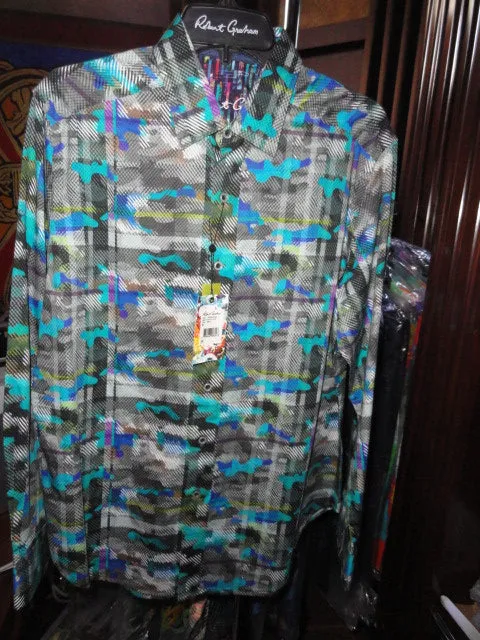 Robert Graham Hydroflauge Colorful Long Sleeve Shirt Size Medium