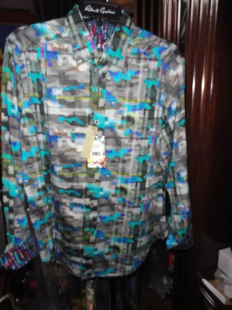 Robert Graham Hydroflauge Colorful Long Sleeve Shirt Size Medium