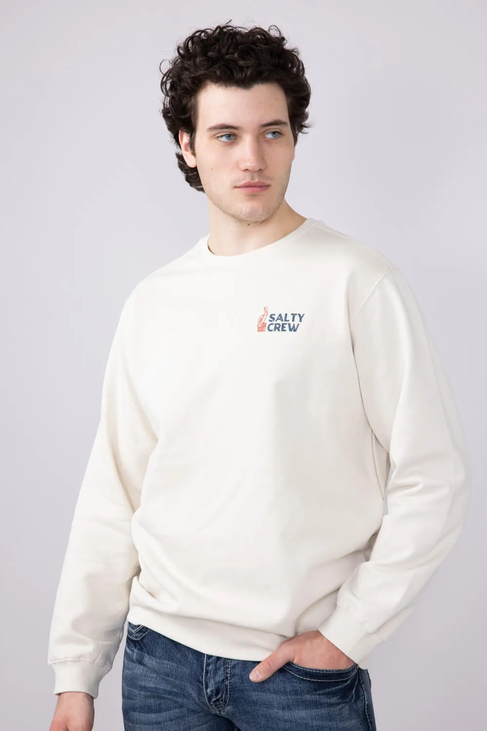 Salty Crew Stake Out Crew Fleece Sweatshirt for Men in Bone | 20335355-BONE