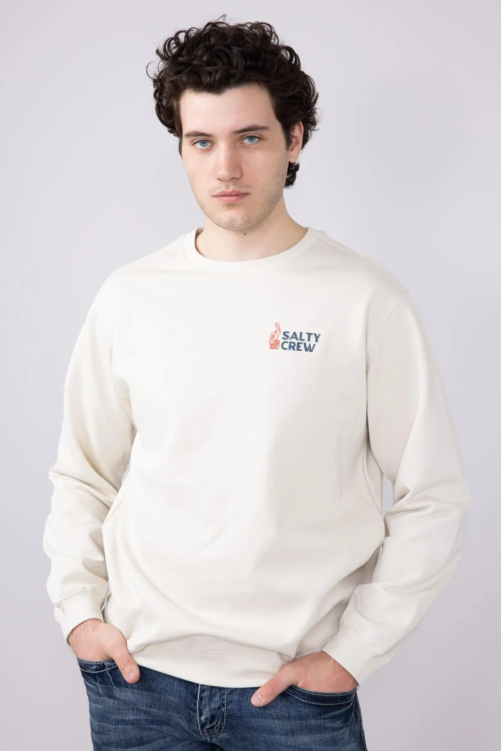 Salty Crew Stake Out Crew Fleece Sweatshirt for Men in Bone | 20335355-BONE