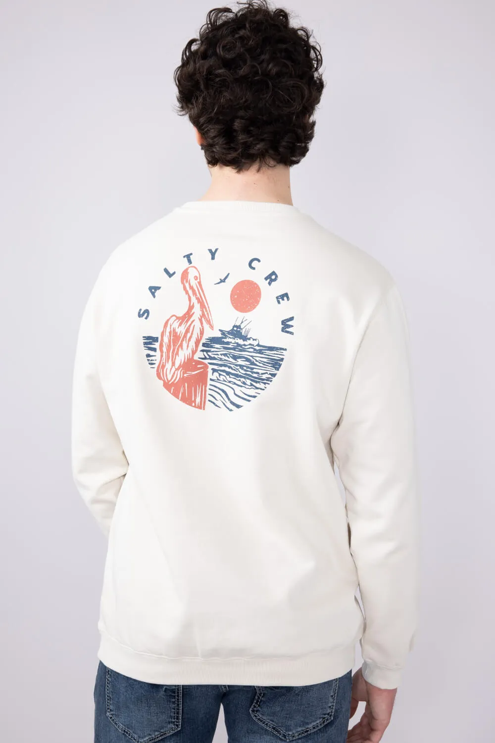 Salty Crew Stake Out Crew Fleece Sweatshirt for Men in Bone | 20335355-BONE