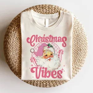 Sandjest Christmas Vibes Retro Shirt, Groovy Christmas Santa Tshirt, Holiday Apparel, Vintage Pink Santa Clause Sweatshirt, Vintage Graphic Tee