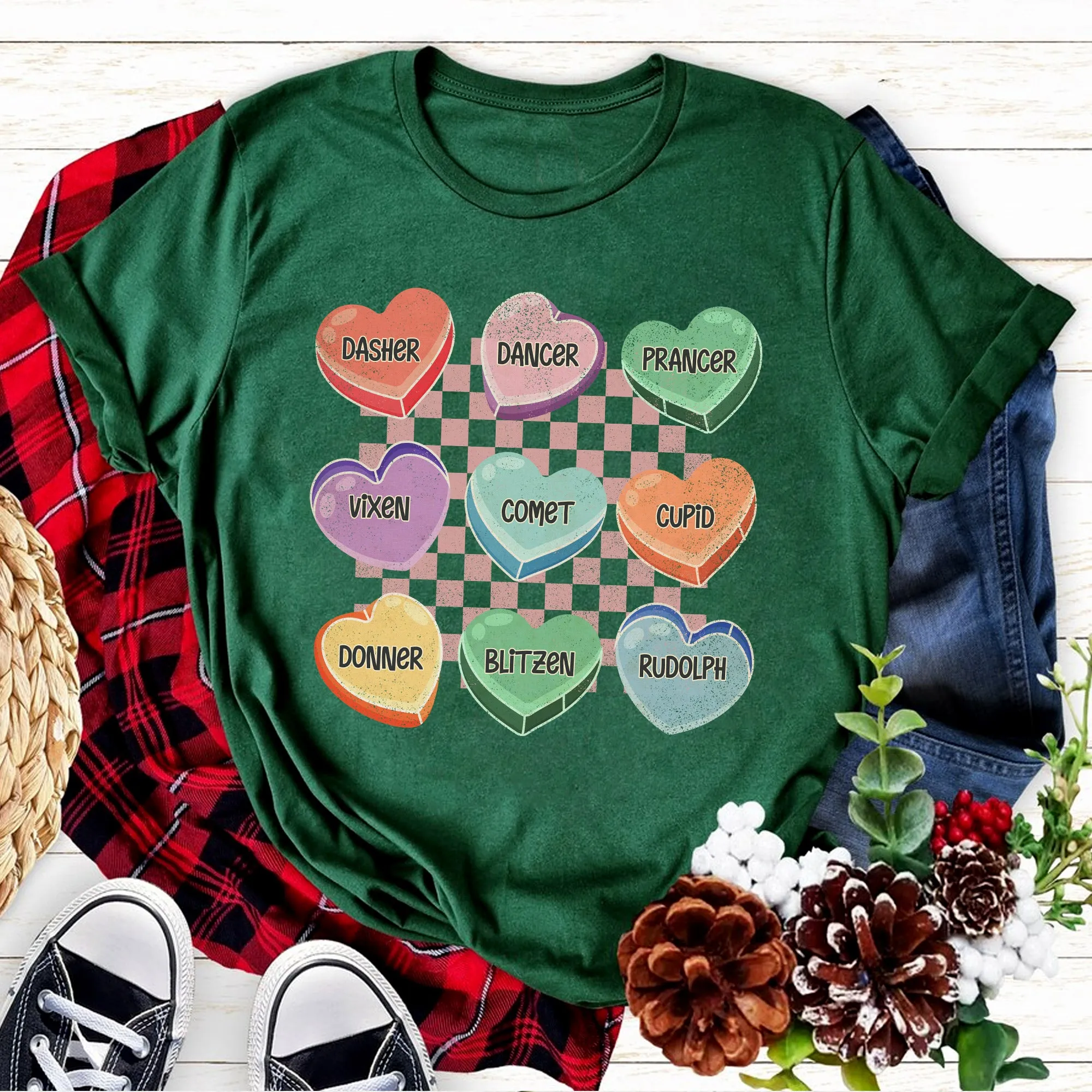 Sandjest Santa's Reindeer Retro Christmas Shirt, Holiday Reindeer Crew Sweatshirt, Rudolph Shirt, Xmas Family Shirt, Vintage Reindeer Graphic Tee