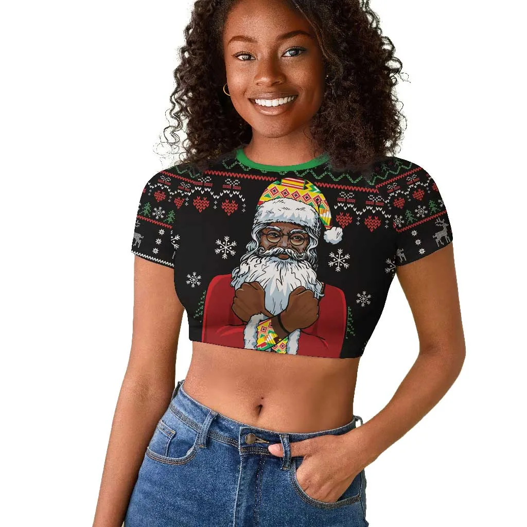 Santa Claus African Christmas Raglan Cropped T shirt Traditional Costume DT03