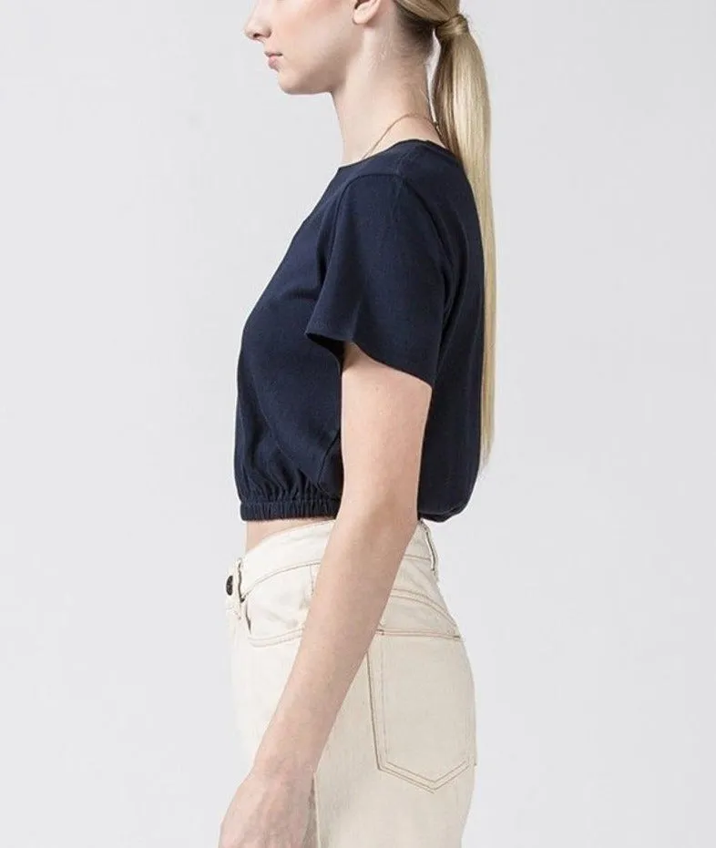 Short Sleeve Elastic Waist Band Cropped T Shirt