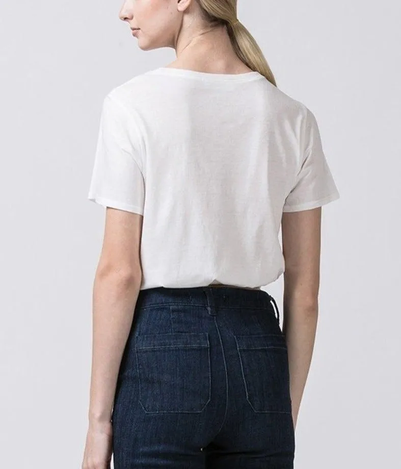 Short Sleeve Elastic Waist Band Cropped T Shirt