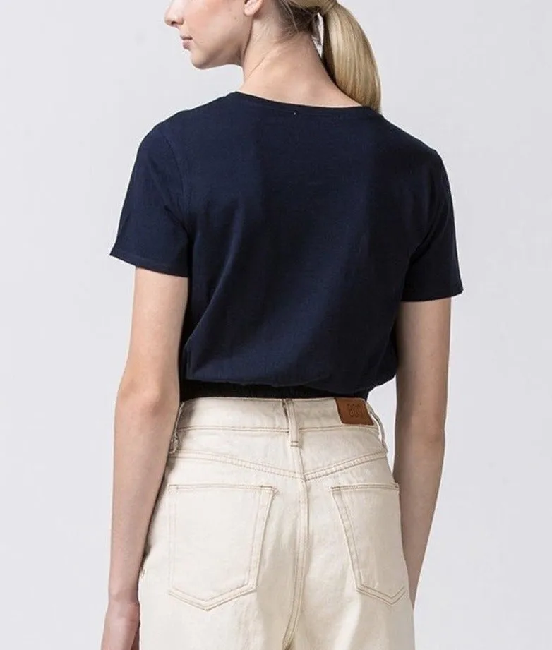 Short Sleeve Elastic Waist Band Cropped T Shirt