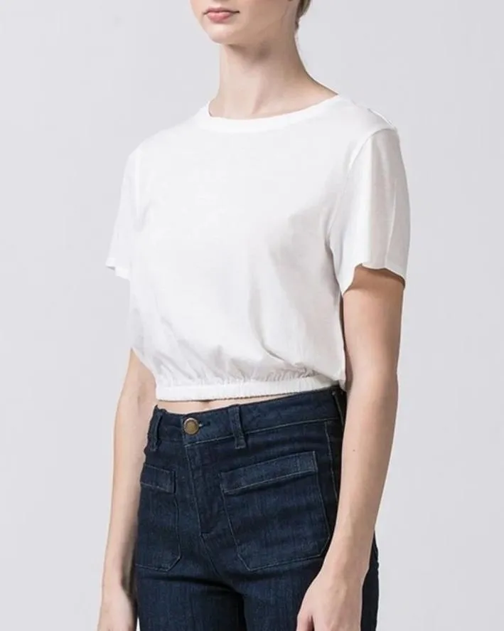 Short Sleeve Elastic Waist Band Cropped T Shirt
