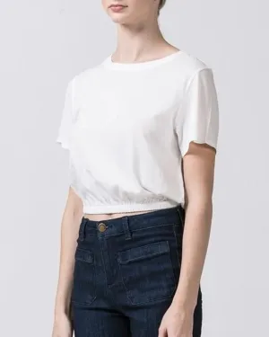 Short Sleeve Elastic Waist Band Cropped T Shirt