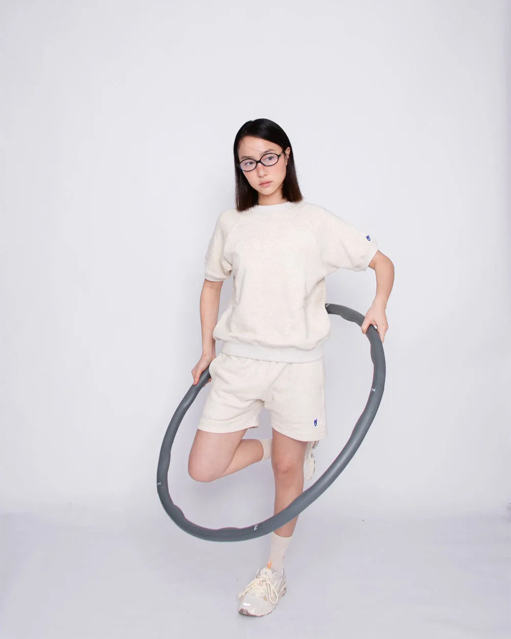 Short Sleeve Sweatshirt - Logo Chain Stitch - Oatmeal