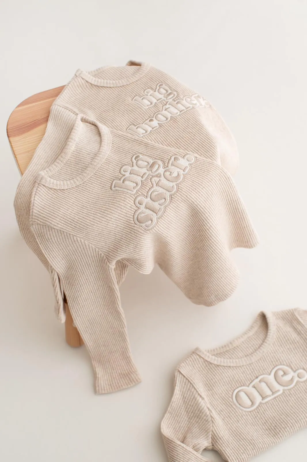 Sibling Oatmeal Ribbed Sets - Bubble Embroidery