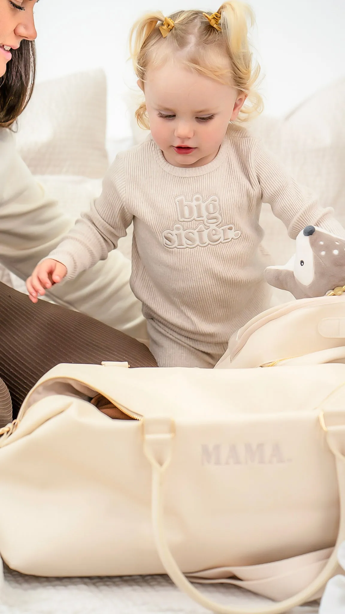 Sibling Oatmeal Ribbed Sets - Bubble Embroidery