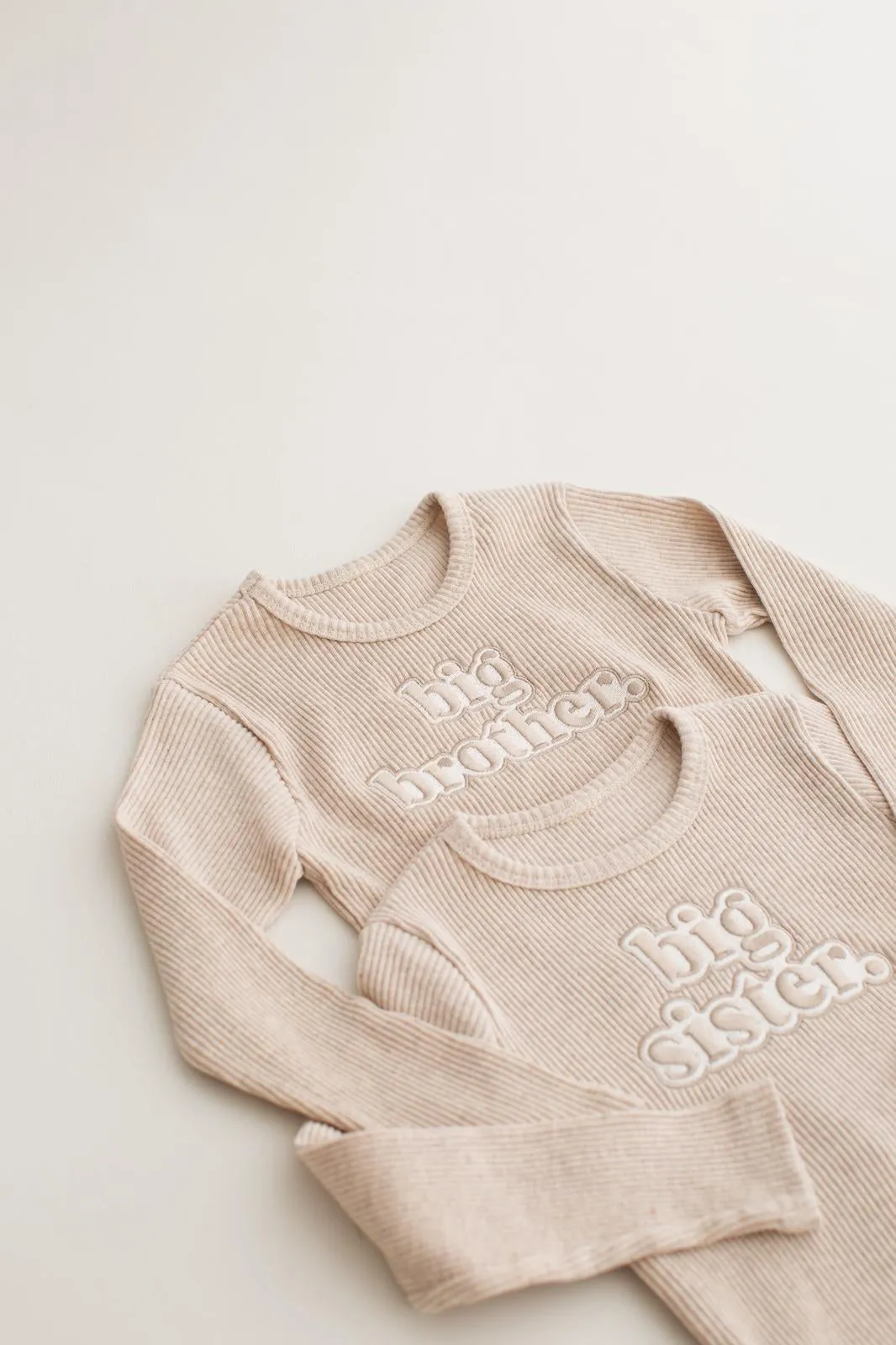 Sibling Oatmeal Ribbed Sets - Bubble Embroidery