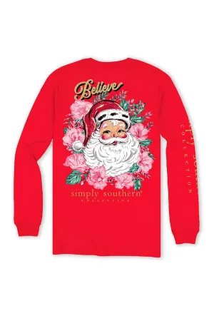 Simply Southern Plus Size Long Sleeve Floral Santa T-Shirt for Women in Red | EXT-LS-FLORALSANTA-RED