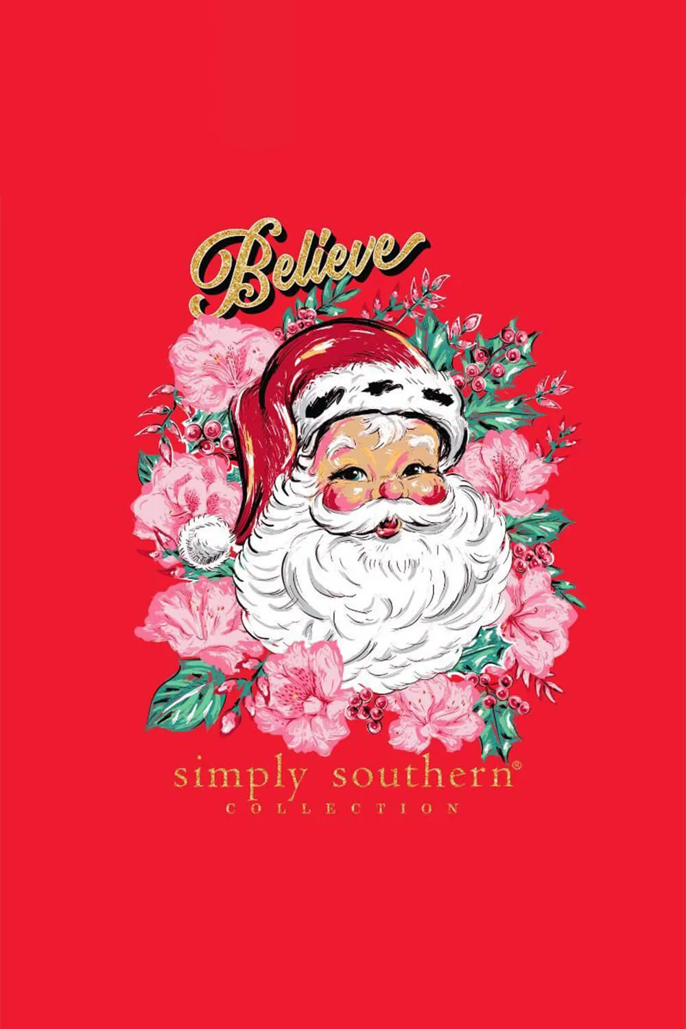 Simply Southern Plus Size Long Sleeve Floral Santa T-Shirt for Women in Red | EXT-LS-FLORALSANTA-RED