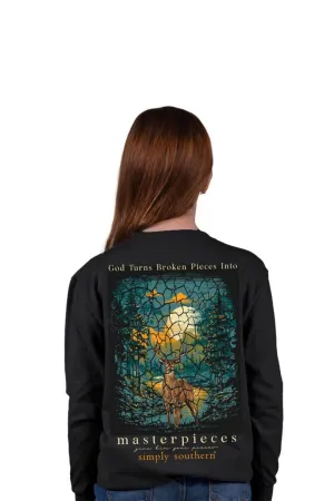 Simply Southern Youth Long Sleeve Broken Pieces T-Shirt for for Girls in Black | YTH-LS-BROKEN-BLACK