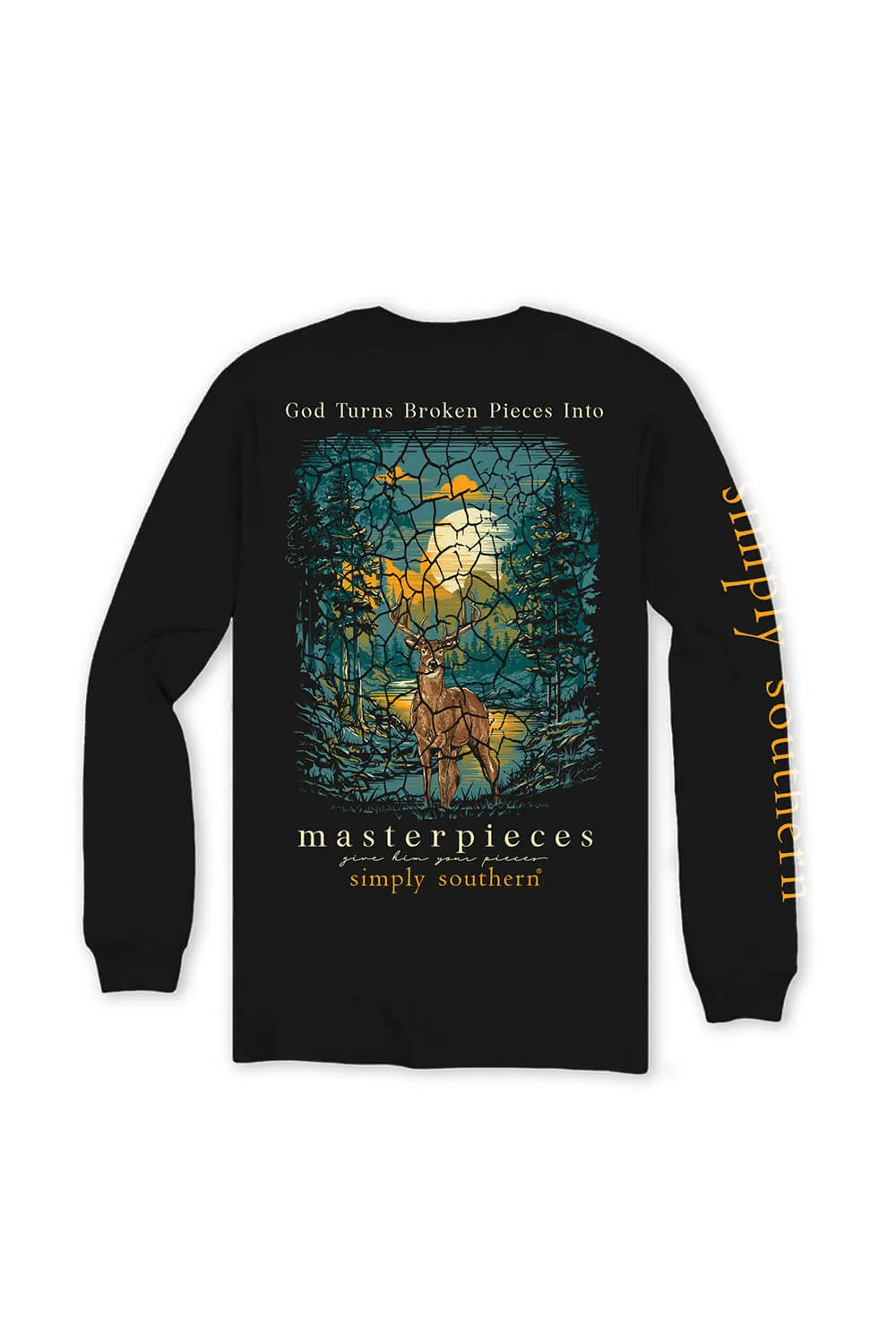 Simply Southern Youth Long Sleeve Broken Pieces T-Shirt for for Girls in Black | YTH-LS-BROKEN-BLACK