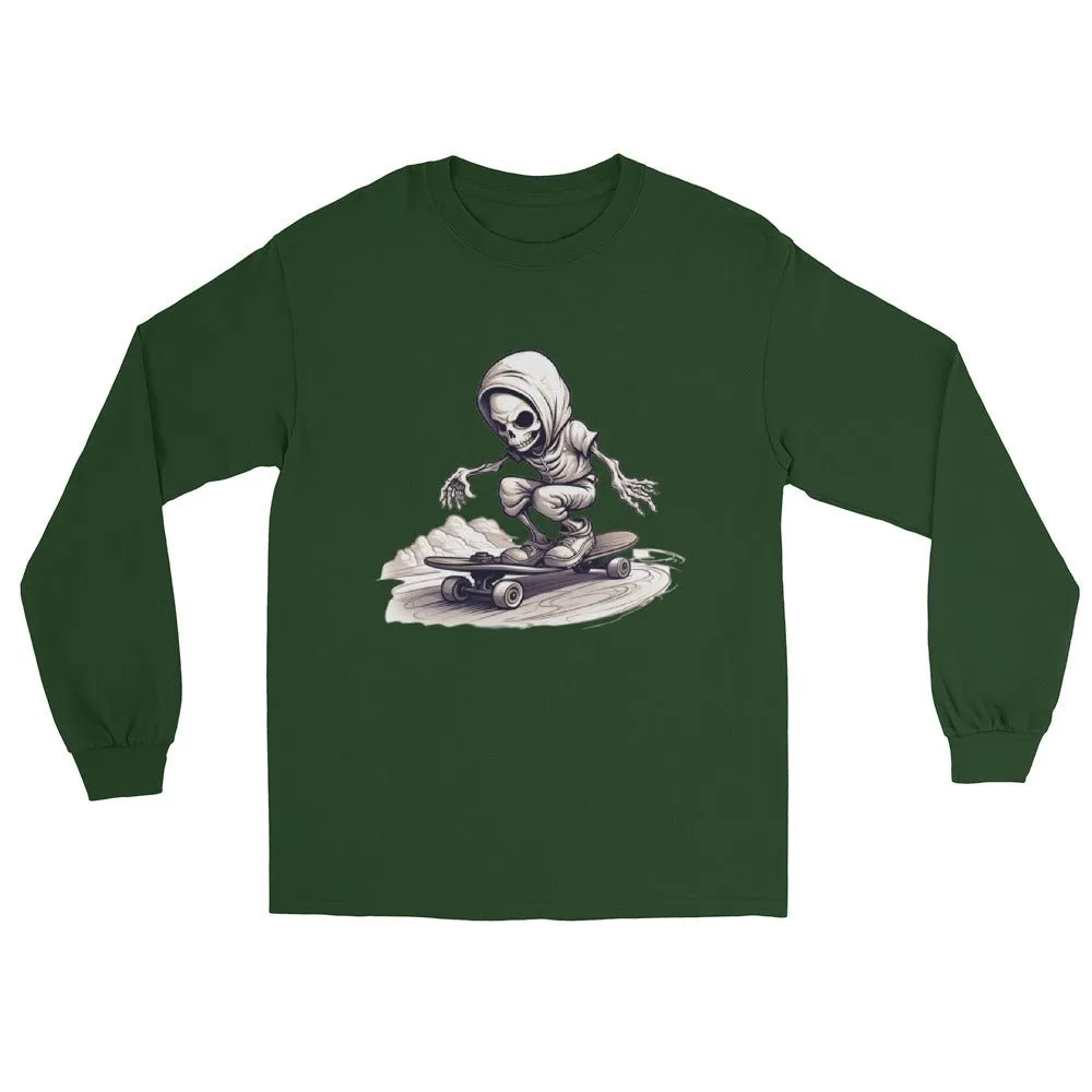 Skateboarding Skeleton Men’s Long Sleeve Shirt (sizes up to 3x)