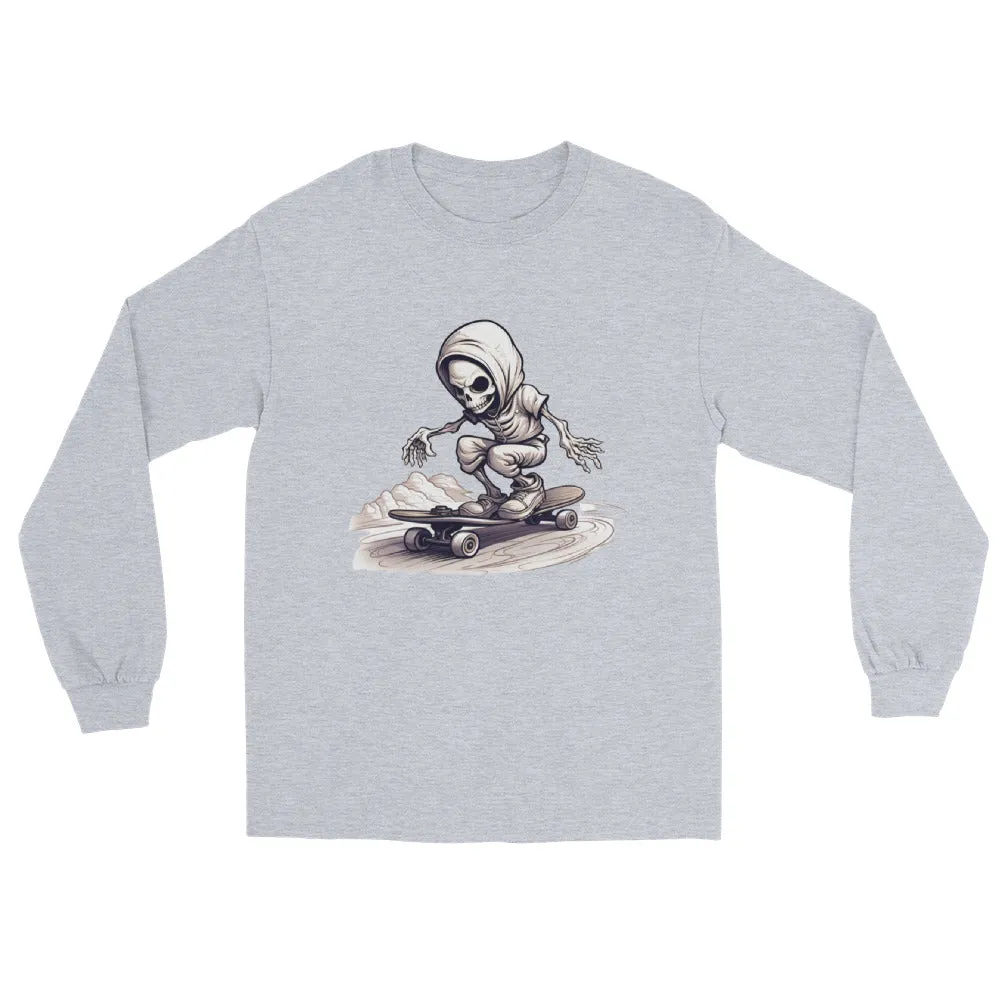 Skateboarding Skeleton Men’s Long Sleeve Shirt (sizes up to 3x)