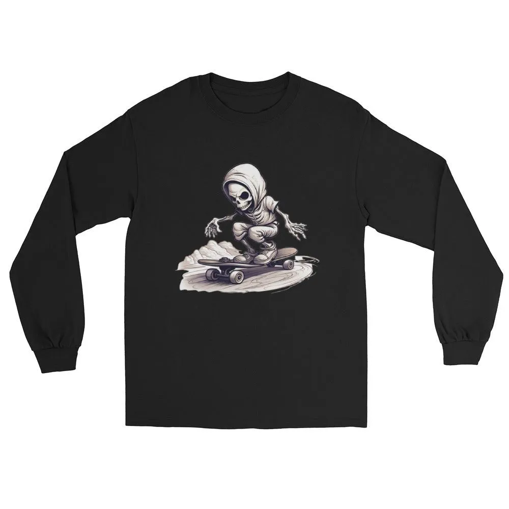 Skateboarding Skeleton Men’s Long Sleeve Shirt (sizes up to 3x)