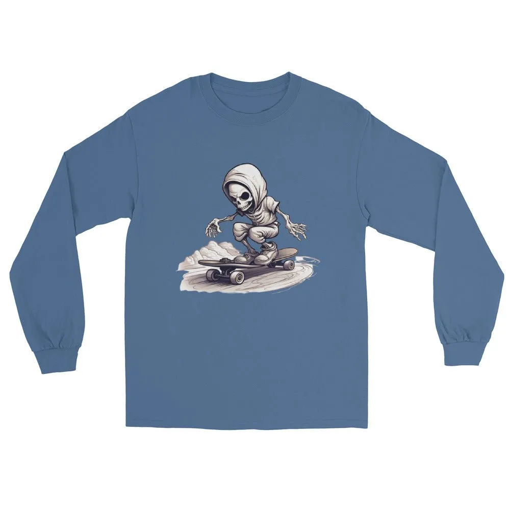 Skateboarding Skeleton Men’s Long Sleeve Shirt (sizes up to 3x)