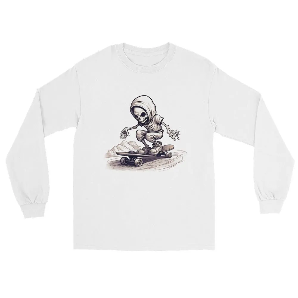 Skateboarding Skeleton Men’s Long Sleeve Shirt (sizes up to 3x)