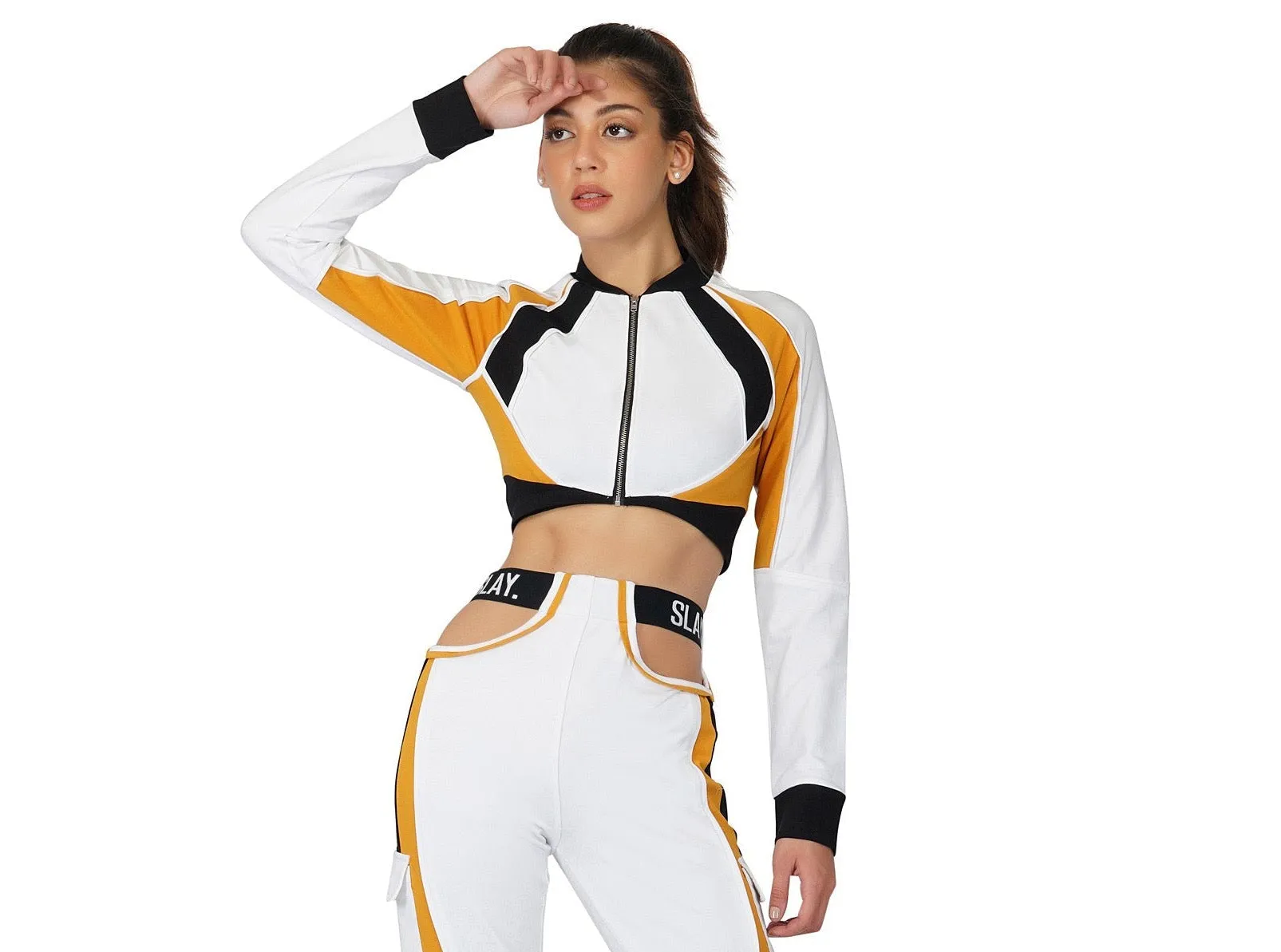 SLAY. Women's Activewear Colorblock Crop Jacket