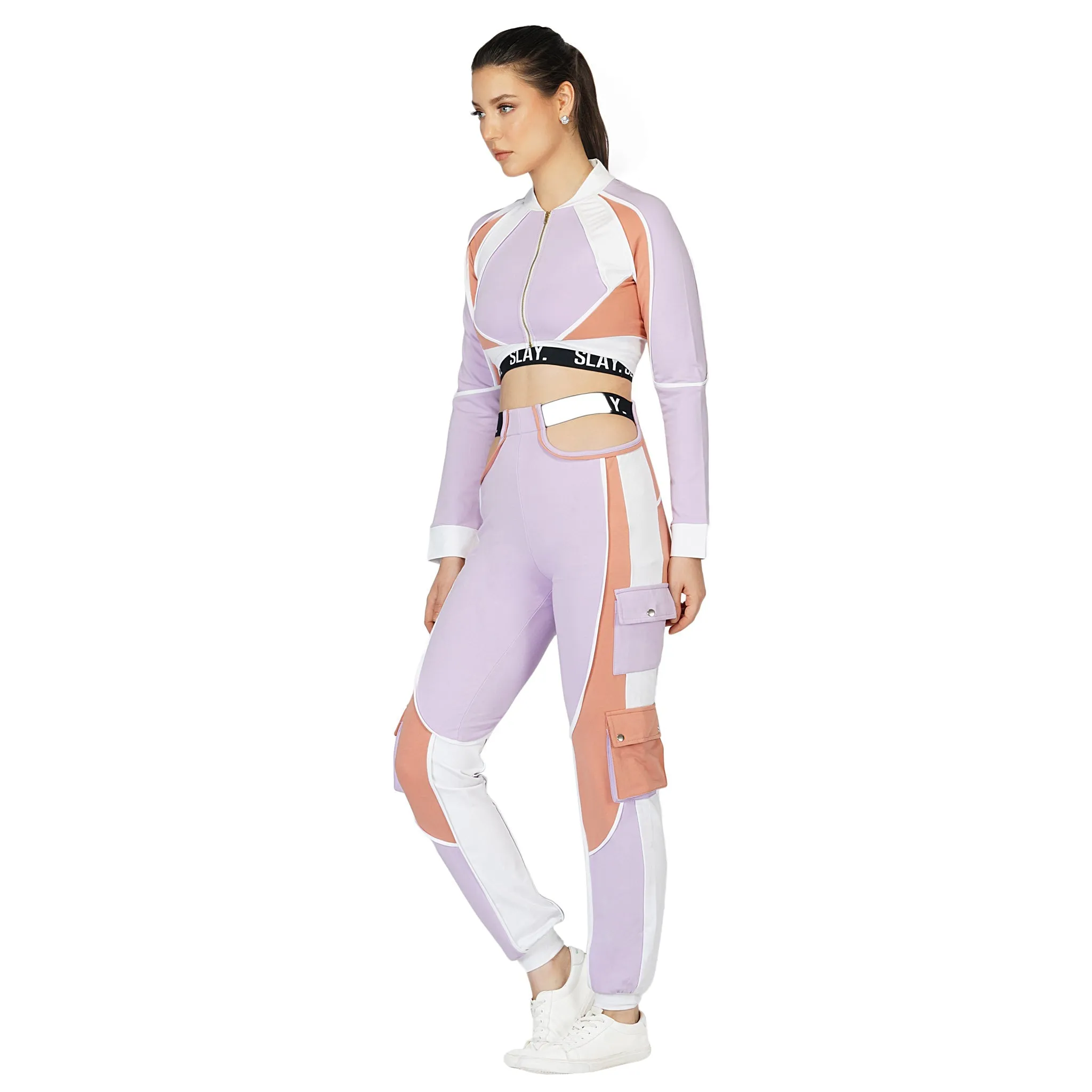 SLAY. Women's Crop Jacket Lavender Lilac Nude White