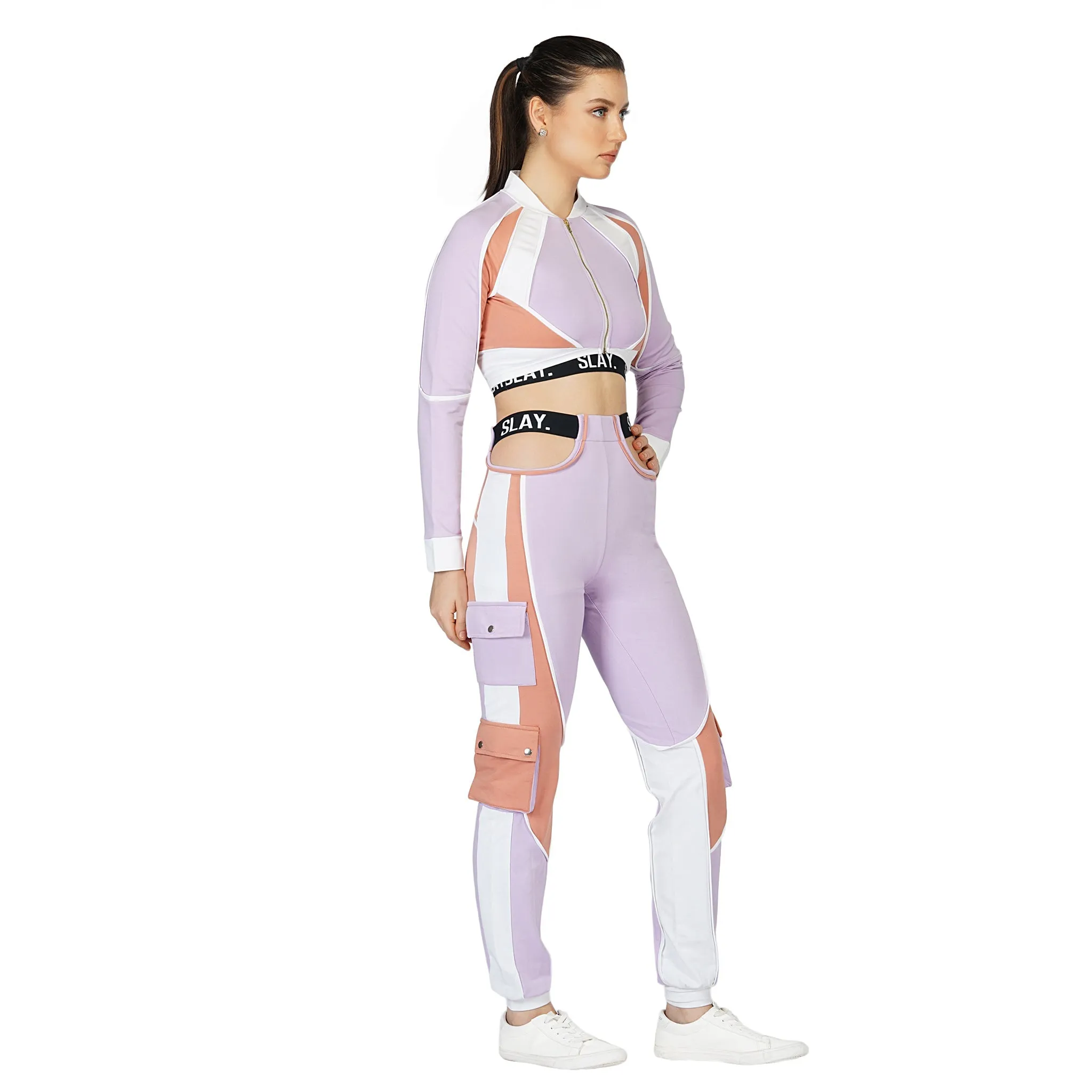 SLAY. Women's Crop Jacket Lavender Lilac Nude White