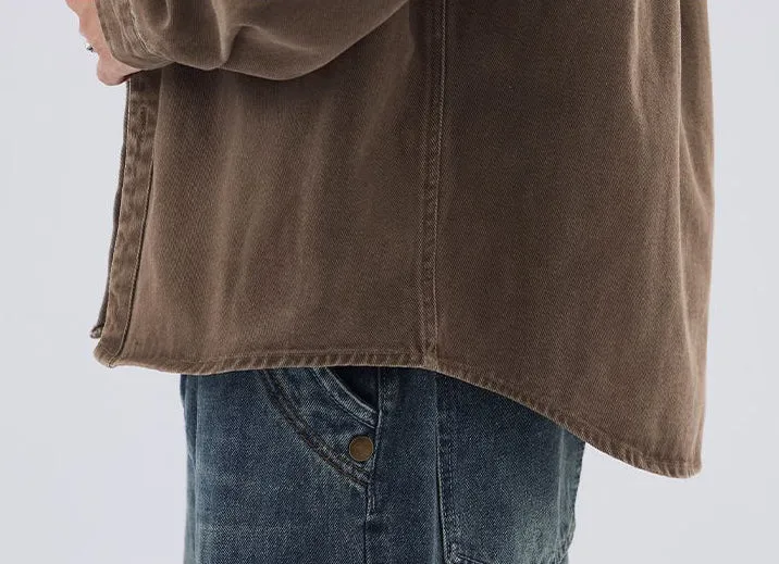 Solid Color Denim Trucker Jacket with Flap Pocket Design
