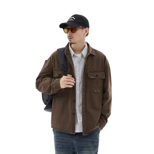 Solid Color Denim Trucker Jacket with Flap Pocket Design