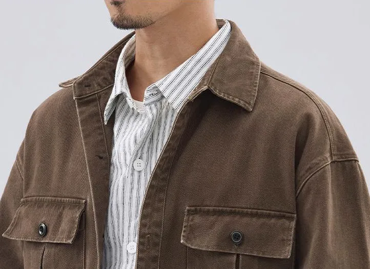 Solid Color Denim Trucker Jacket with Flap Pocket Design