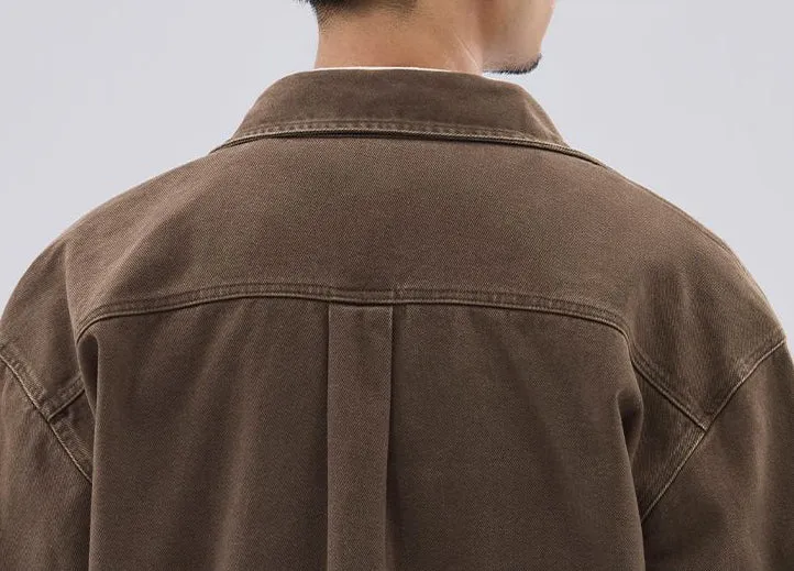 Solid Color Denim Trucker Jacket with Flap Pocket Design