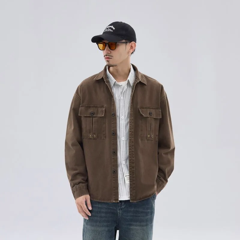 Solid Color Denim Trucker Jacket with Flap Pocket Design