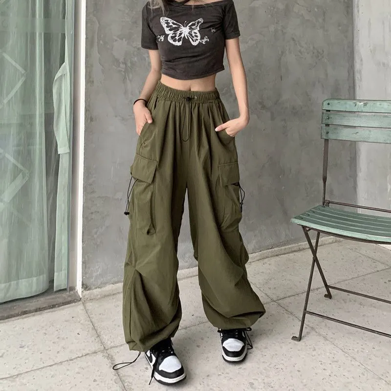Solid Green Parachute Cargo Pants