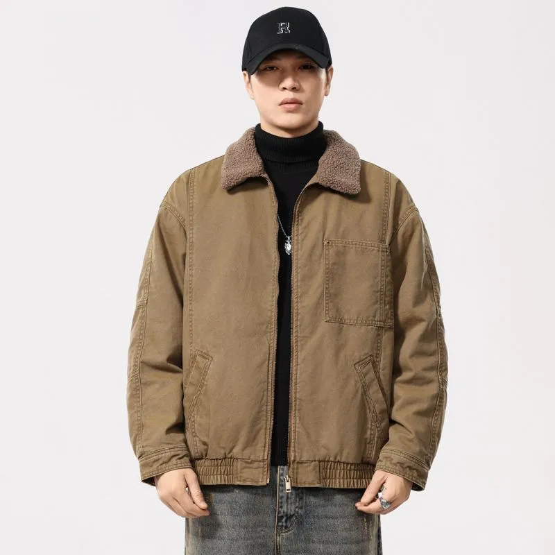 Solid Vintage Trucker Jacket with Warm Fleece-Lined Interior