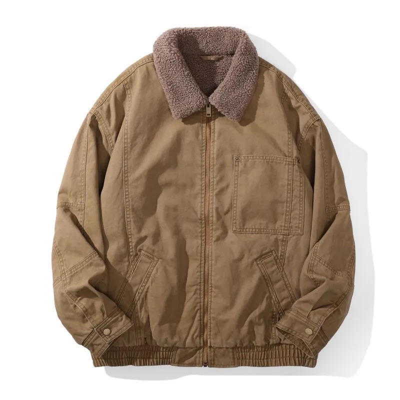 Solid Vintage Trucker Jacket with Warm Fleece-Lined Interior