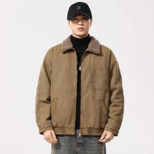 Solid Vintage Trucker Jacket with Warm Fleece-Lined Interior
