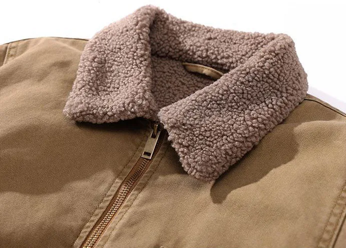 Solid Vintage Trucker Jacket with Warm Fleece-Lined Interior