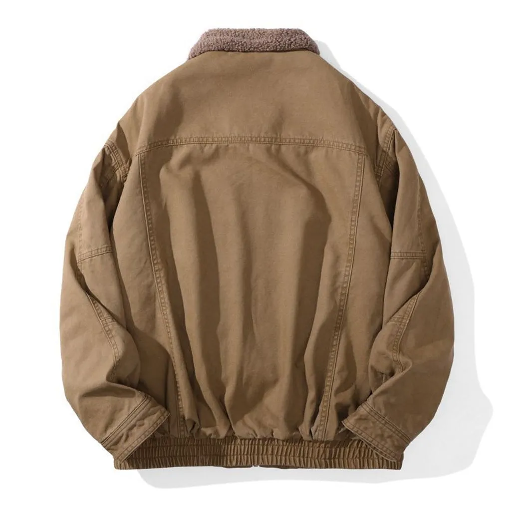 Solid Vintage Trucker Jacket with Warm Fleece-Lined Interior