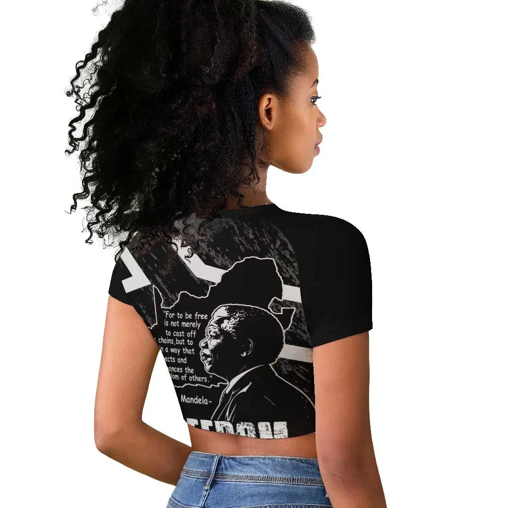 South Africa Freedom Day Raglan Cropped T shirt Nelson Mandela With Map LT14