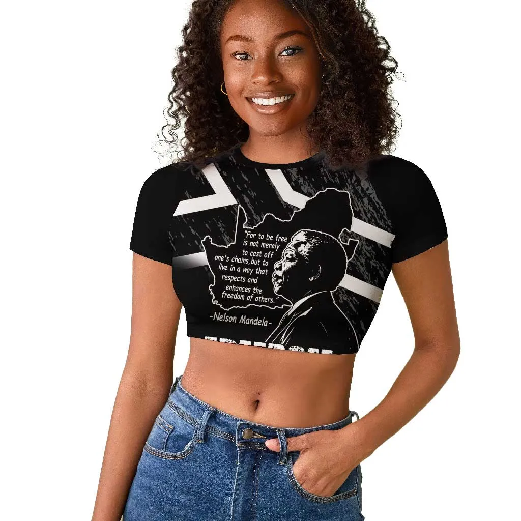 South Africa Freedom Day Raglan Cropped T shirt Nelson Mandela With Map LT14