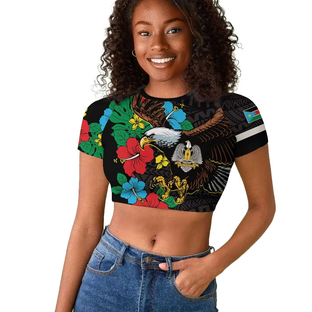 South Sudan Raglan Cropped T shirt African Pattern Hibiscus Floral LT01