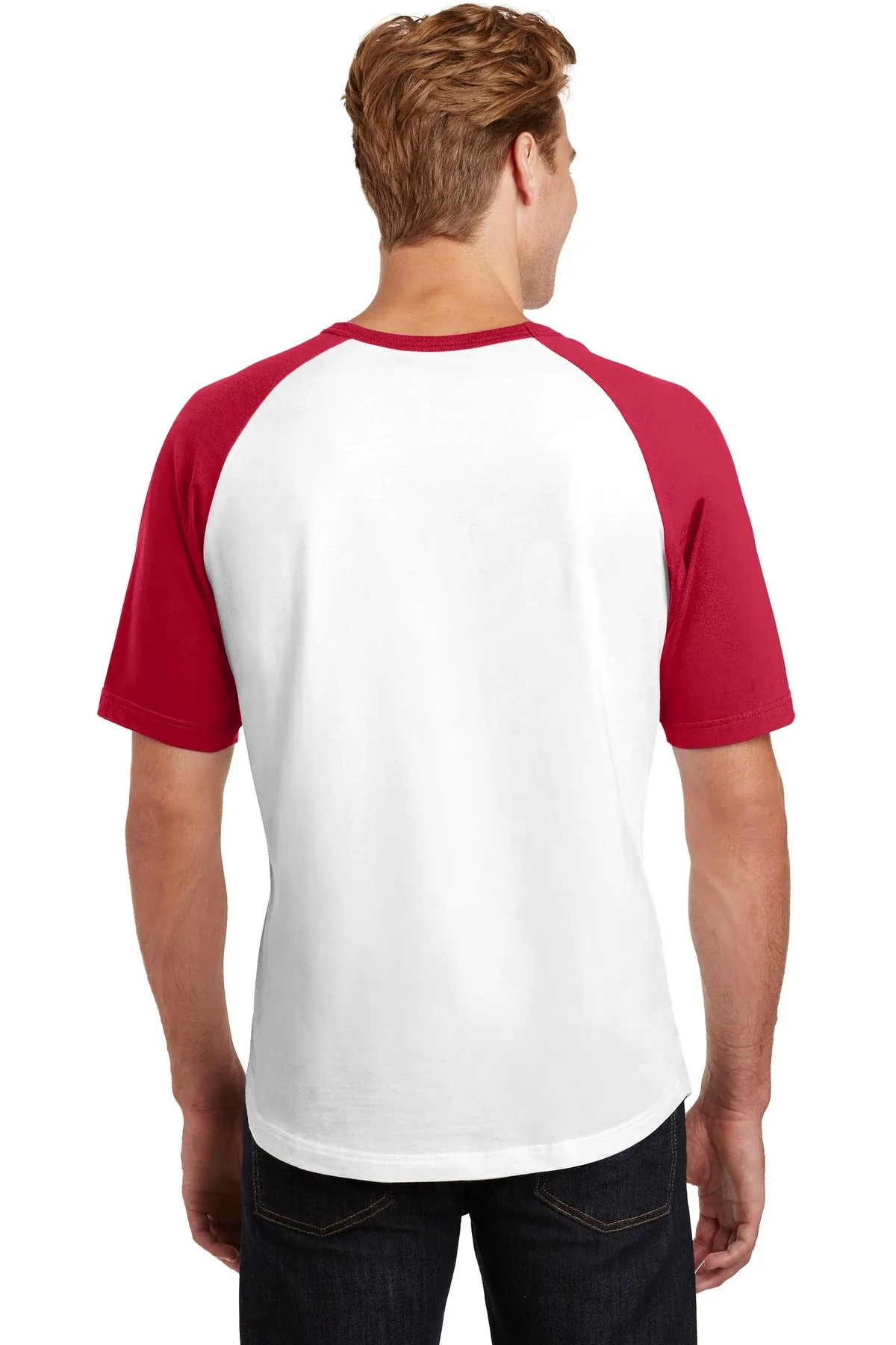 Sport-Tek Short Sleeve Colorblock Raglan Jersey. T201 White/ Red