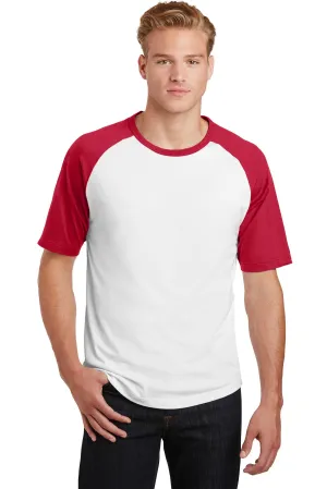 Sport-Tek Short Sleeve Colorblock Raglan Jersey. T201 White/ Red