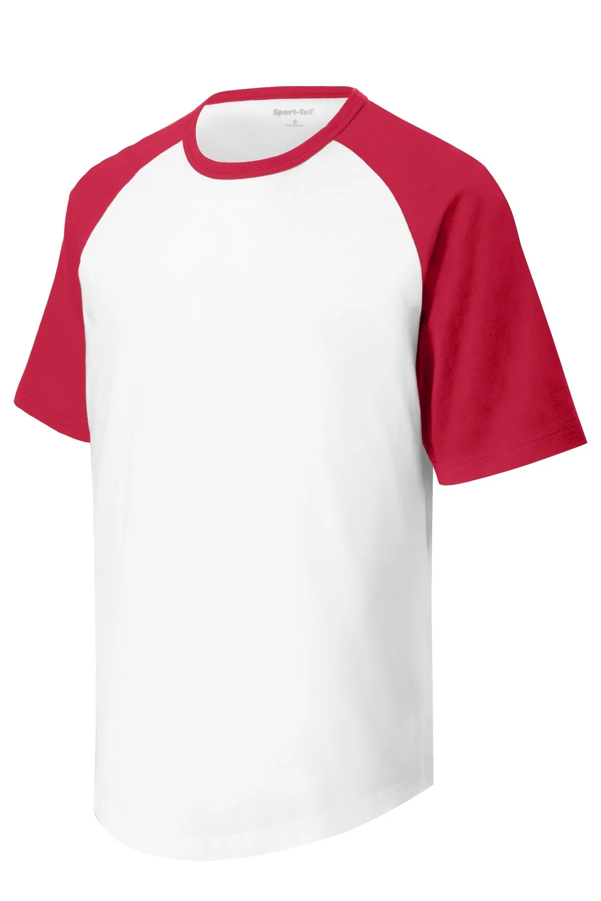 Sport-Tek Short Sleeve Colorblock Raglan Jersey. T201 White/ Red