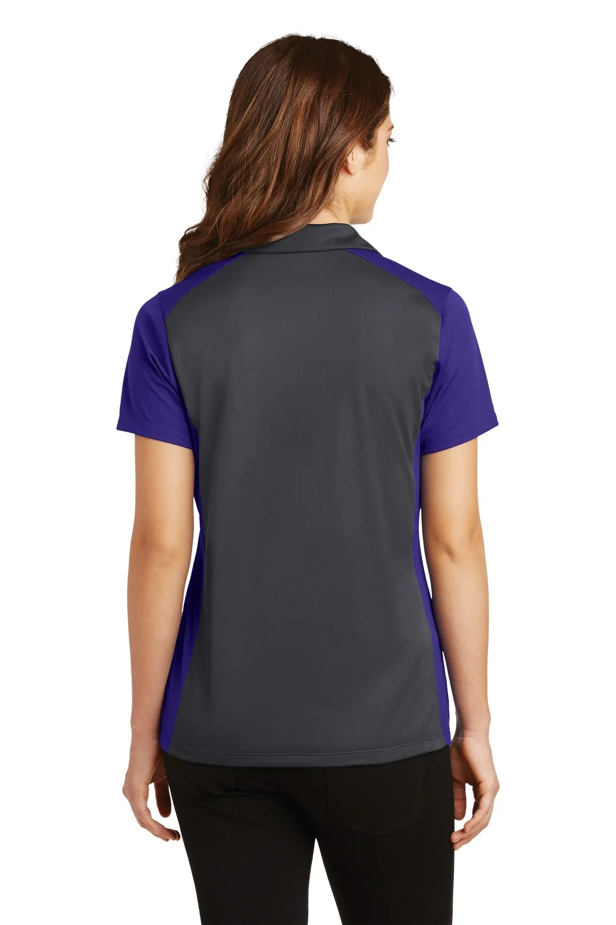 Sport-Tek Women's Colorblock Micropique Sport-Wick Polo. LST652 Iron Grey/ Purple
