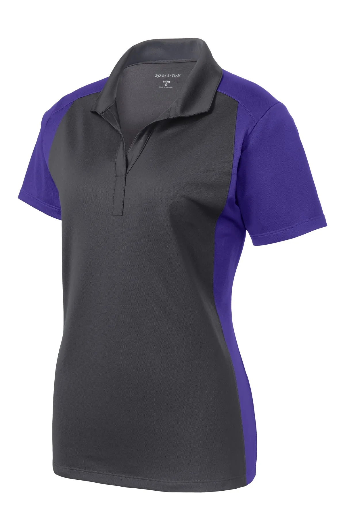 Sport-Tek Women's Colorblock Micropique Sport-Wick Polo. LST652 Iron Grey/ Purple